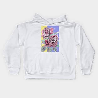 Red Rose Watercolor Painting on Lavender and Yellow Kids Hoodie